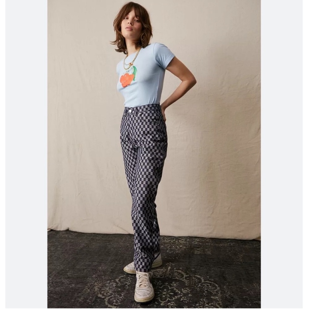 Fiorucci Checkered Y2K Straight Leg Jeans